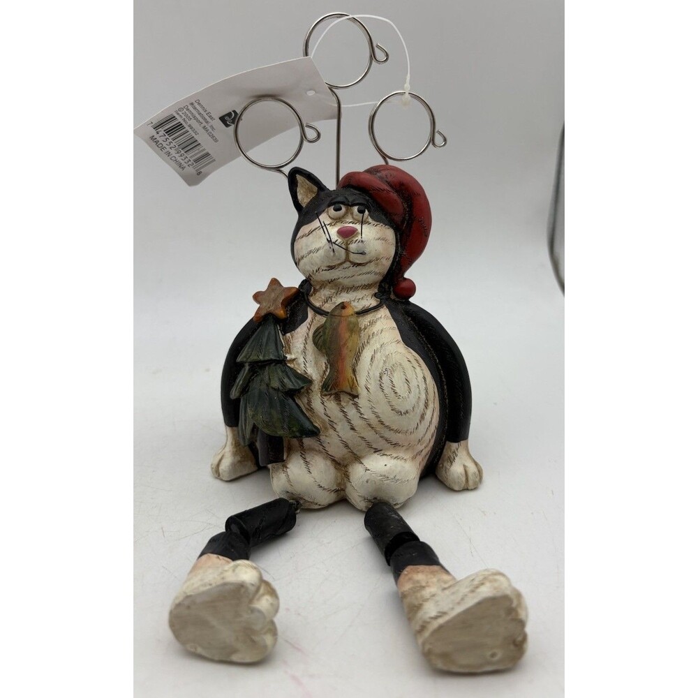 Dennis East Christmas Cat Photo Card Holder Santa Hat Resin Figurine 6”